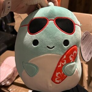 Squishmallow Cute Plush Toy with Sunglasses and Surfboard.